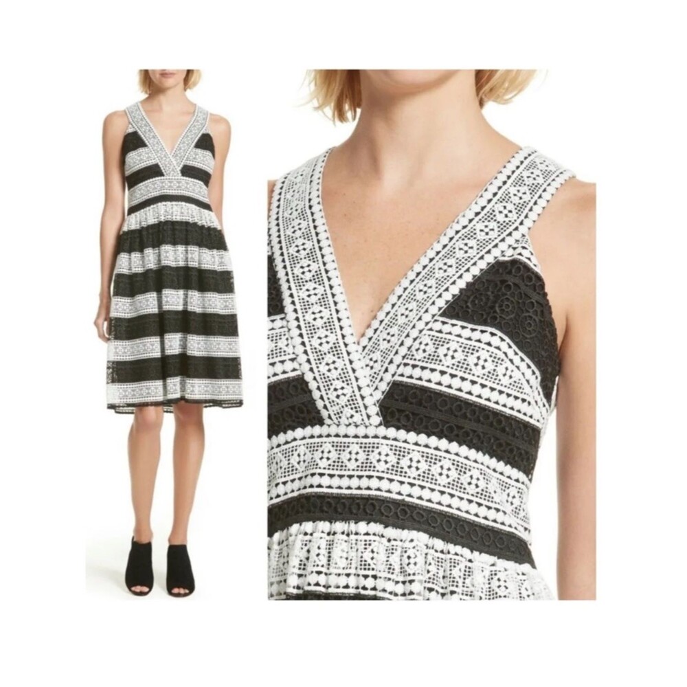 NEW Kate Spade Black & White Colorblock Lace Knee Length Dress Size 6 NWT $478